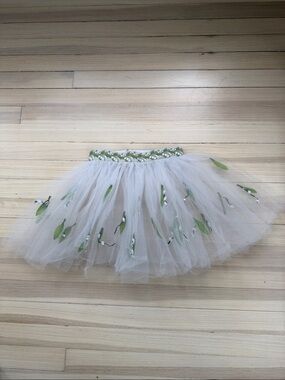 GIRLS White Tulle Lily of the Valley  Embroidered Ribbon skirt